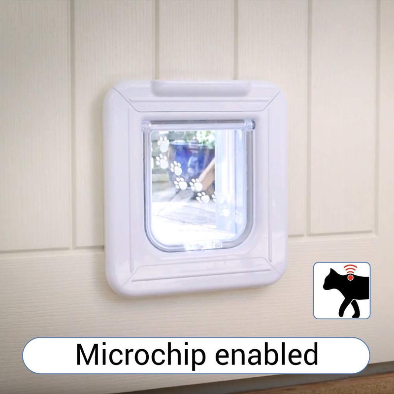 Elite Mikrochip-Katzenklappe mit Timer – Weiß (355W)