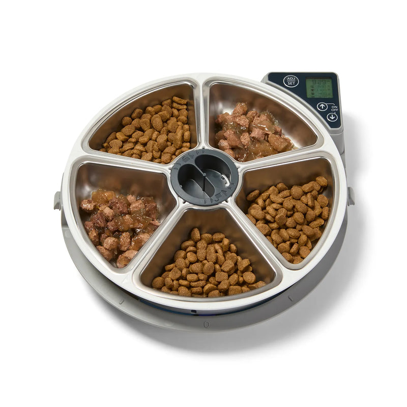 Cat Mate 5-Mahlzeiten-Futterautomat mit Edelstahlnapf-Einsätzen (C500) – Grau