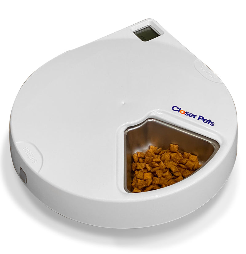Closer Pets Automatischer Futterautomat für fünf Mahlzeiten mit Edelstahlnapfeinsätzen (C500)