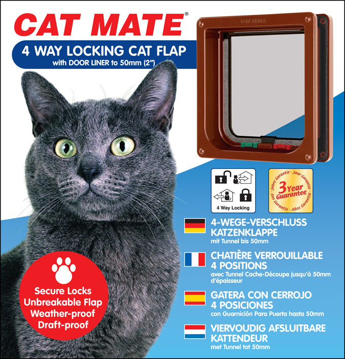 Cat Mate 4-Wege-Katzenklappe mit Türverkleidung bis 50 mm (2 Zoll) (235)