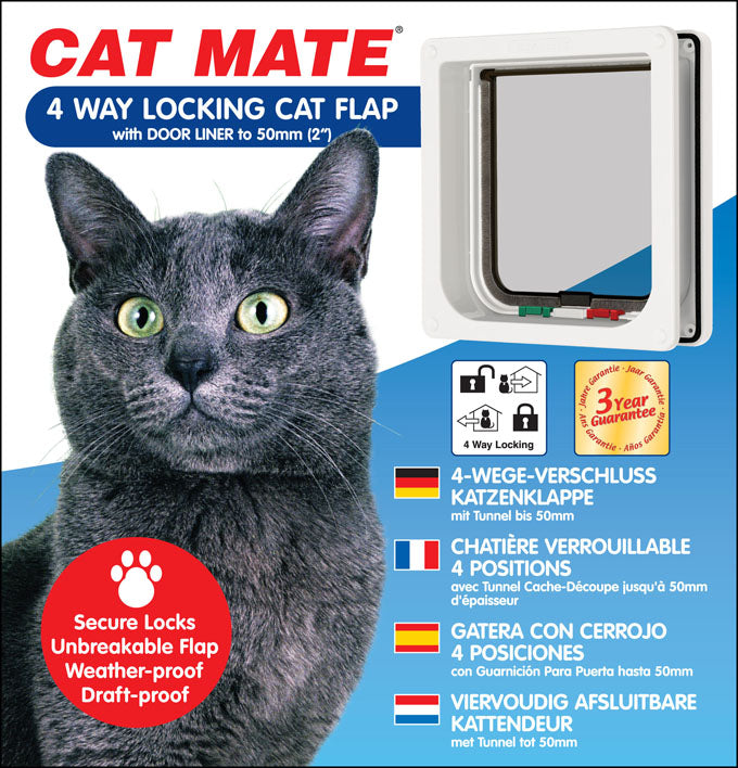 Cat Mate 4-Wege-Katzenklappe mit Türverkleidung bis 50 mm (2 Zoll) (235)